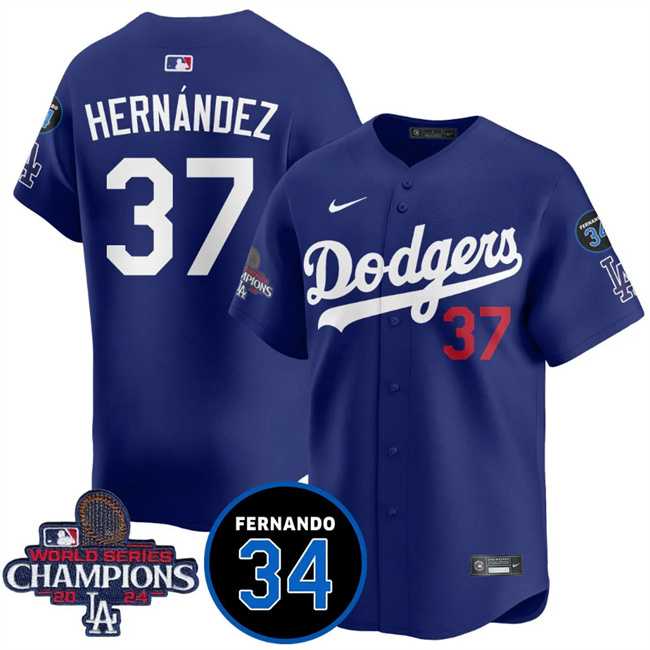 Men%27s Los Angeles Dodgers #37 Teoscar Hernandez Royal 2024 World Series Champions With Fernando Memorial Patch Vapor Premier Limited Stitched Jersey Dzhi->los angeles dodgers->MLB Jersey